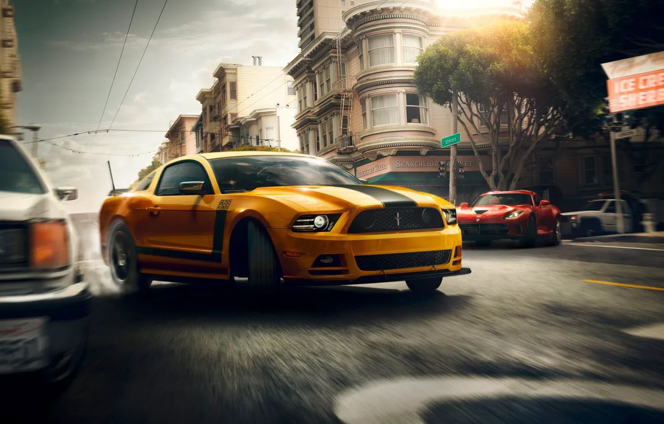 Photo wallpaper Mustang, Ford, Muscle, Dodge, Red, Car, Viper, Speed