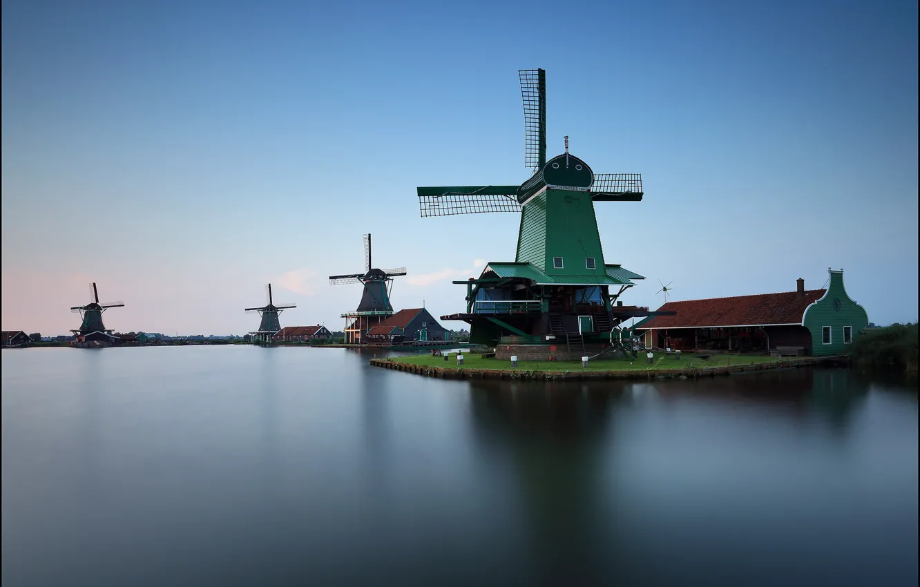 Photo wallpaper mill, channel, Netherlands, Holland, Zaanse Schans, Zaanstad