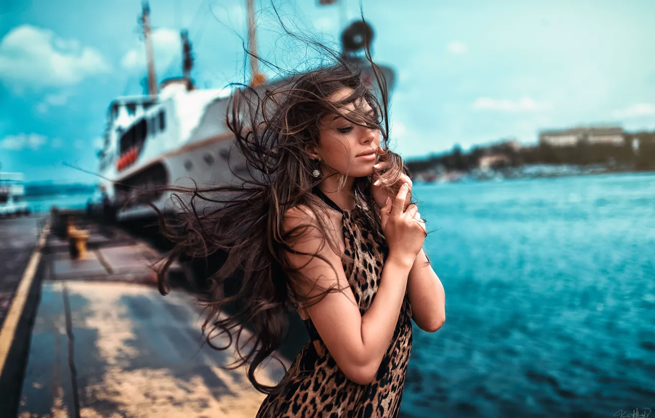 Photo wallpaper girl, mood, the wind, hair, pier, Kaan Altinda!