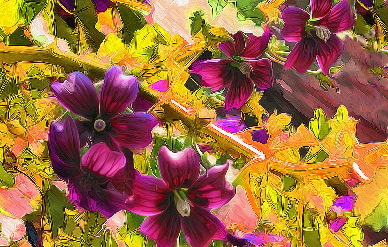 Photo wallpaper rendering, figure, plant, vector, petals, meadow, flowerbed
