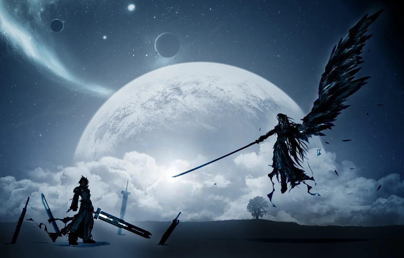 Photo wallpaper the moon, Final Fantasy, Final fantasy, characters, Cloud Strife