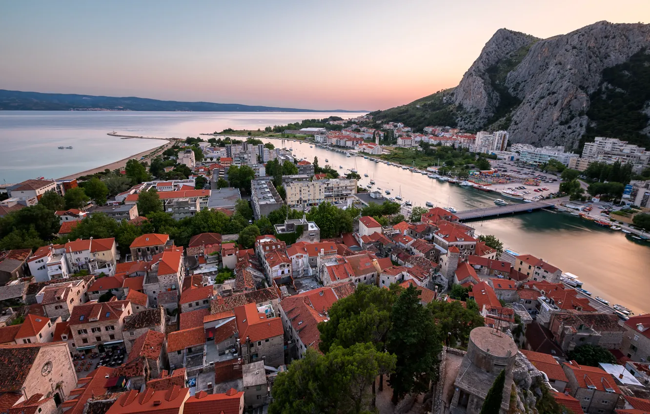Photo wallpaper mountains, building, panorama, Croatia, Croatia, The Adriatic sea, Adriatic Sea, Omis