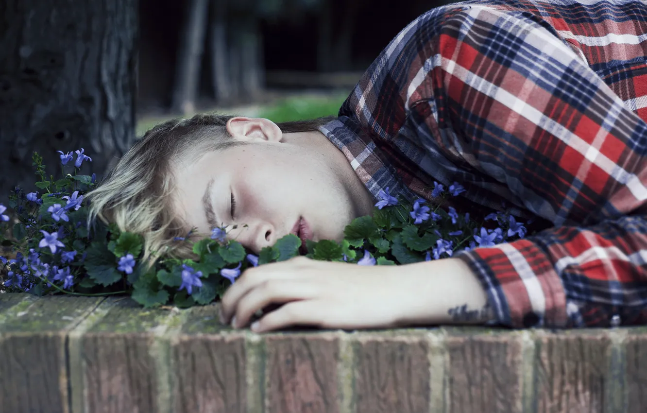 Photo wallpaper flowers, sleep, guy