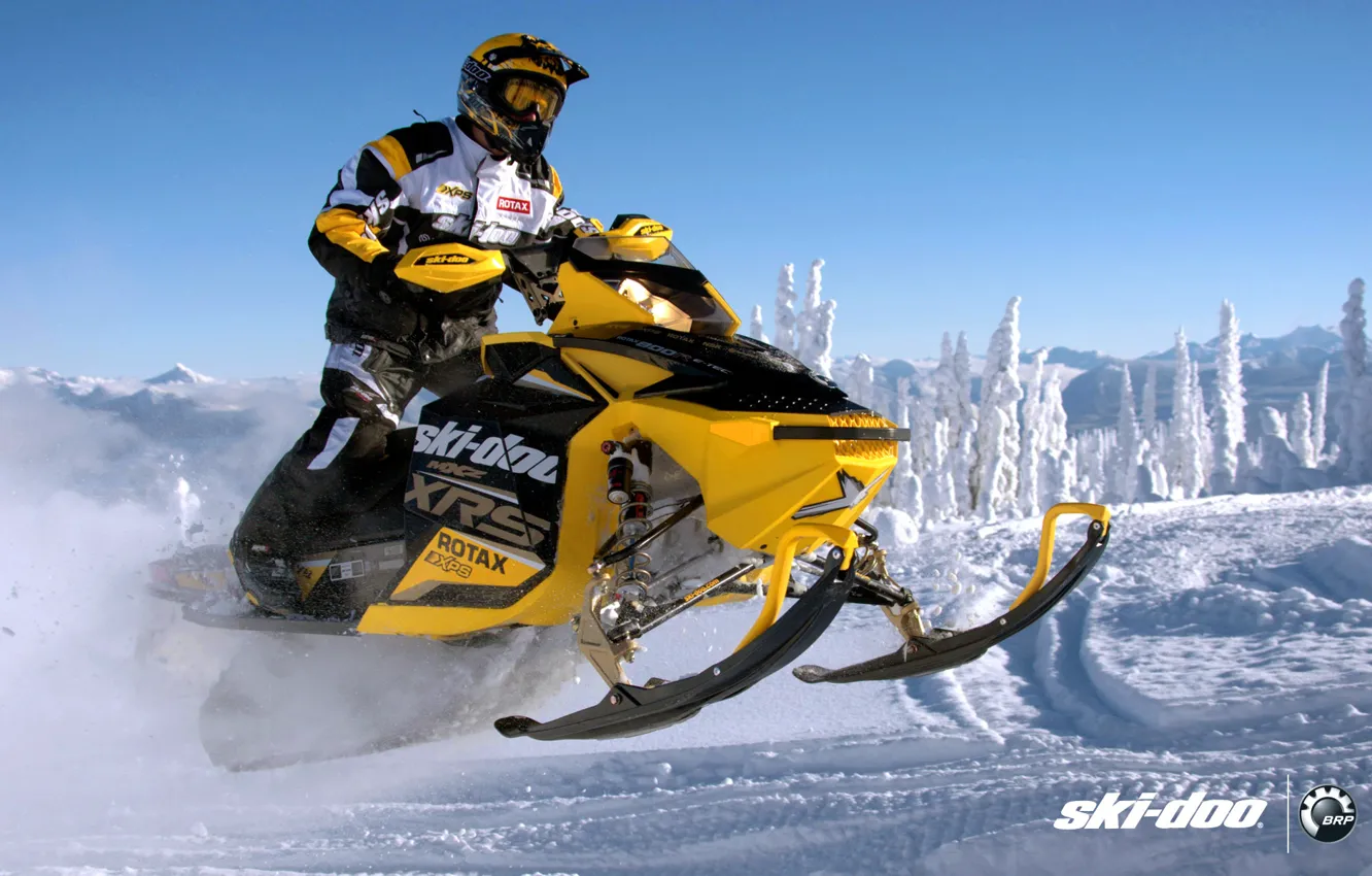 Photo wallpaper snow, yellow, sport, sport, snow, snowmobile, snowmobile, ski-doo