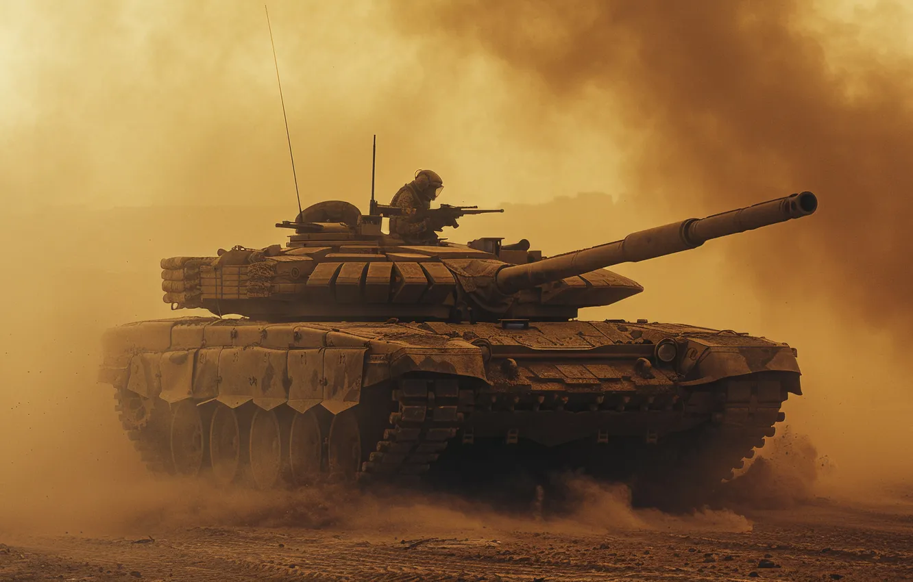 Photo wallpaper smoke, dust, tank, tankers, digital art, AI art, The Art of Artificial Intelligence, neural network