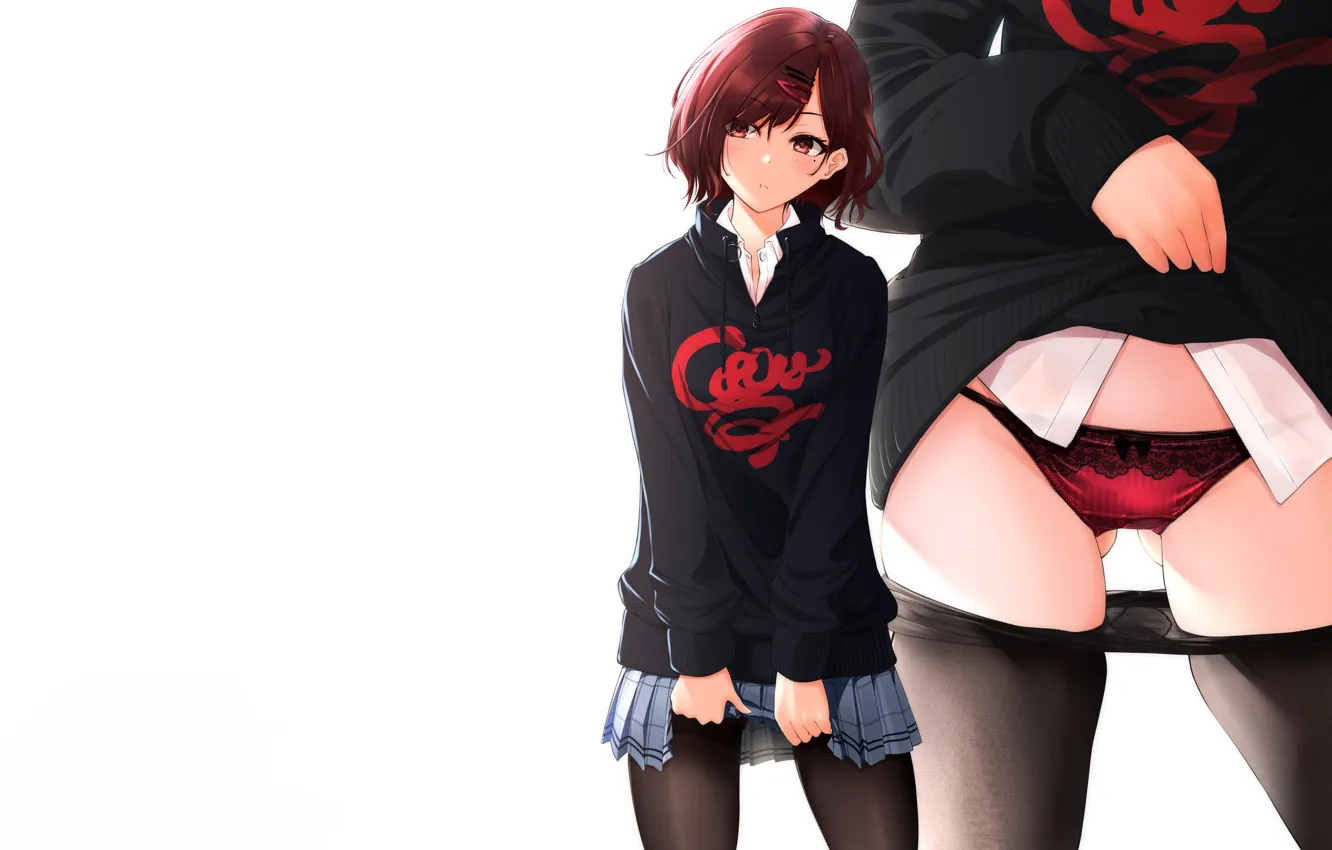 Photo wallpaper girl, sexy, lingerie, school uniform, panties, anime, beautiful, red eyes