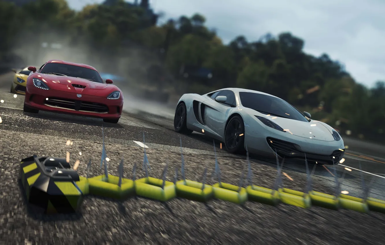 Photo wallpaper road, race, chase, spikes, need for speed most wanted 2, Lamborghini LP700-4 Aventador, McLaren_MP, Dodge …