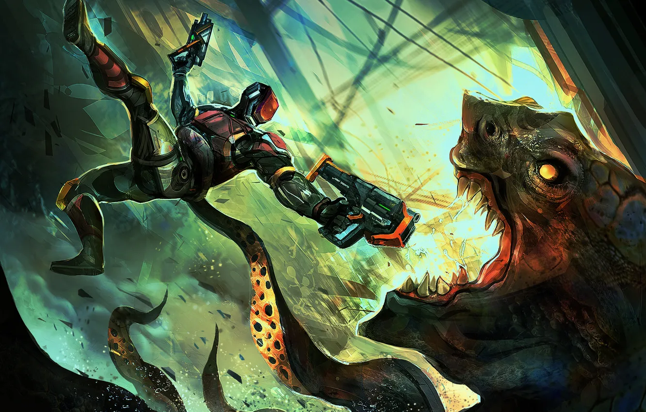 Photo wallpaper jaw, people, drop, shooting, monster, art