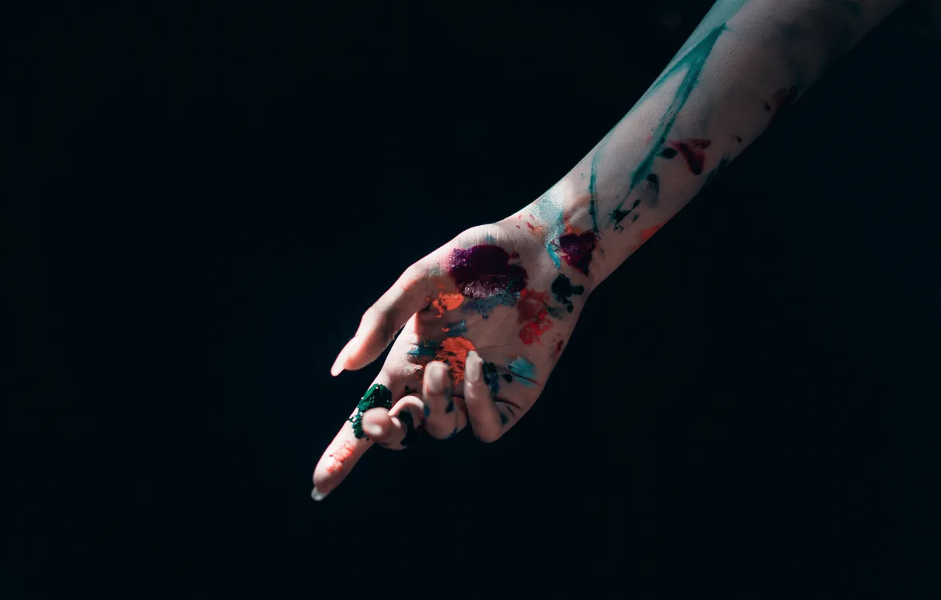 Photo wallpaper background, paint, hands, palm, black background