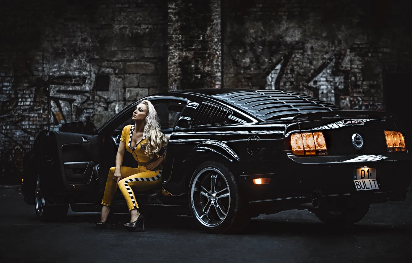 Photo wallpaper girl, Mustang, Ford, blonde, Ford Mustang