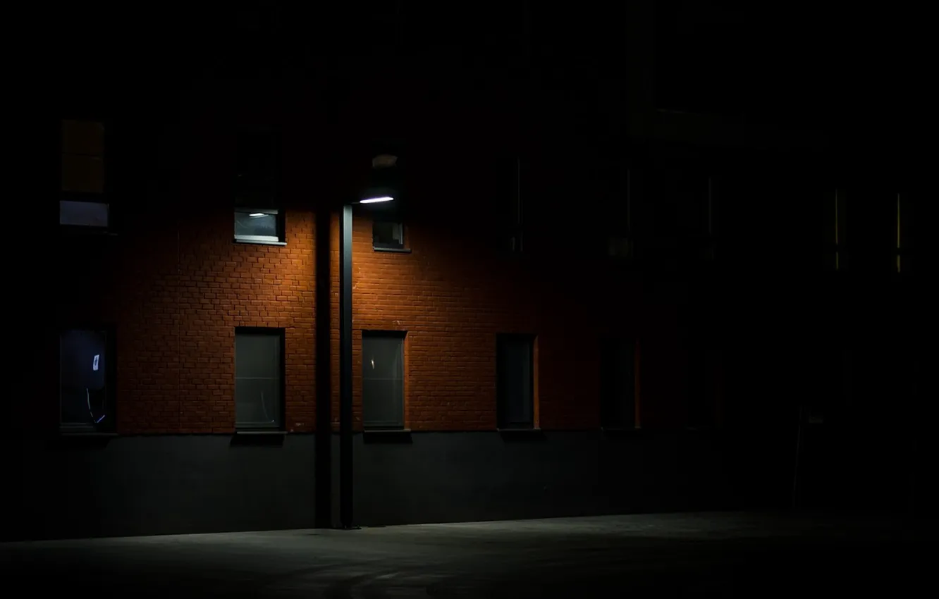 Photo wallpaper night, darkness, street, Windows, lantern