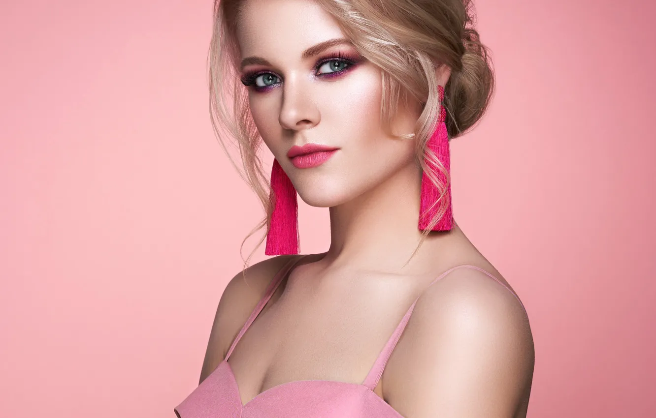 Photo wallpaper look, girl, face, portrait, earrings, makeup, dress, beautiful