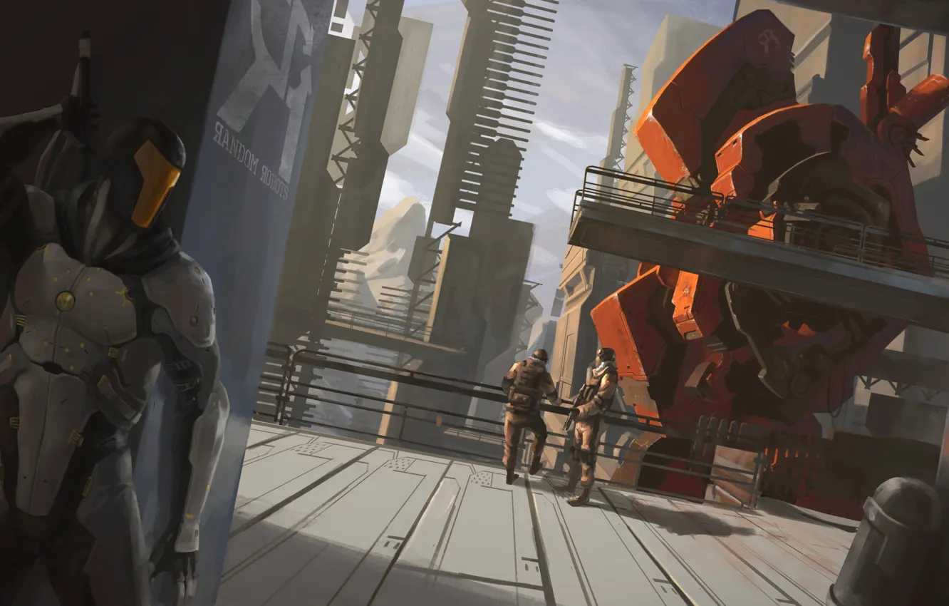 Photo wallpaper costume, Robots, hangar, pryachetsya