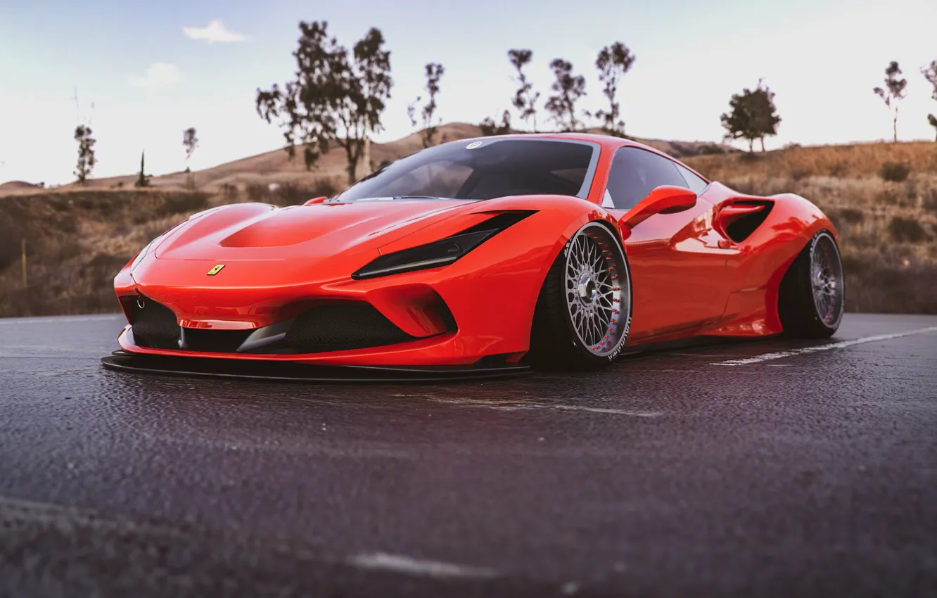 Photo wallpaper car, machine, auto, red, rendering, Ferrari, sports car, render