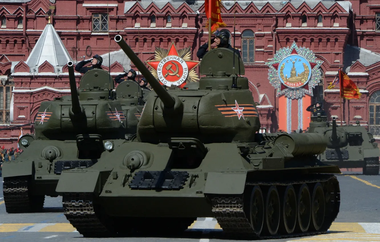 Photo wallpaper tank, red square, Soviet, average, T-34-85