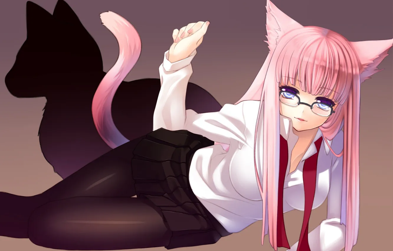 Photo wallpaper cat, girl, shadow, glasses, neko, Vocaloid, vokaloid, Luka