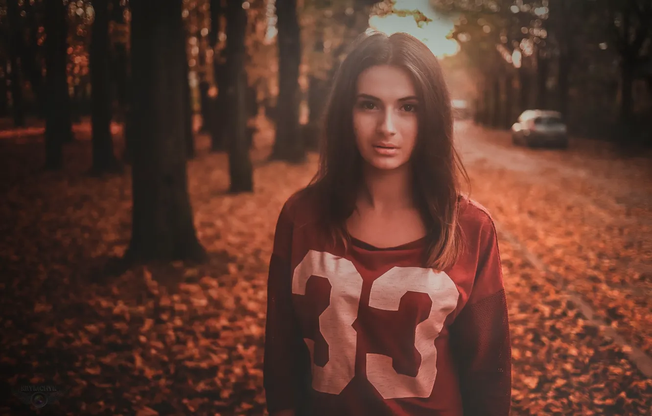 Photo wallpaper autumn, look, foliage, lips, beauty, photographer, face, Andrew Krymowski
