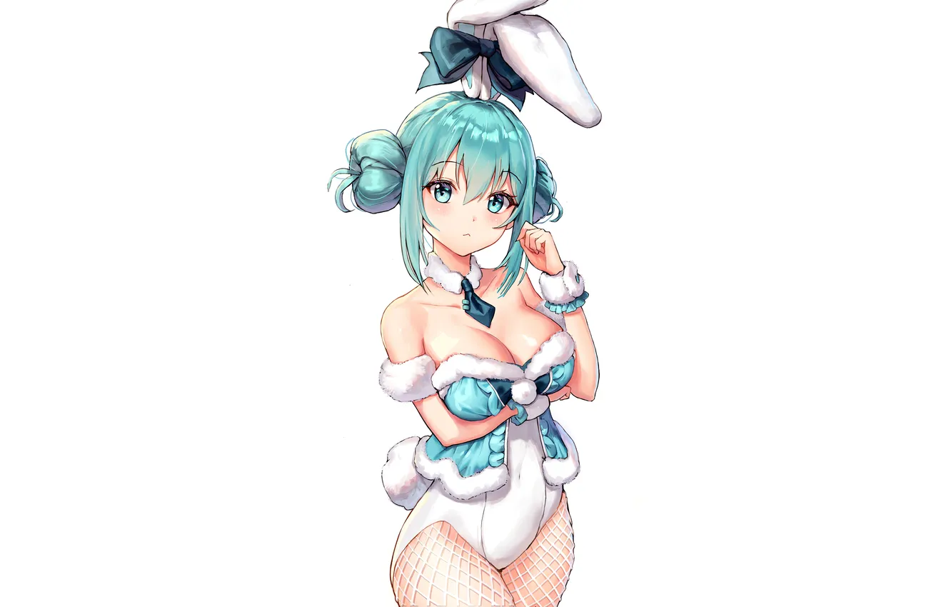 Photo wallpaper girl, sexy, Hatsune Miku, cleavage, Vocaloid, green eyes, boobs, anime