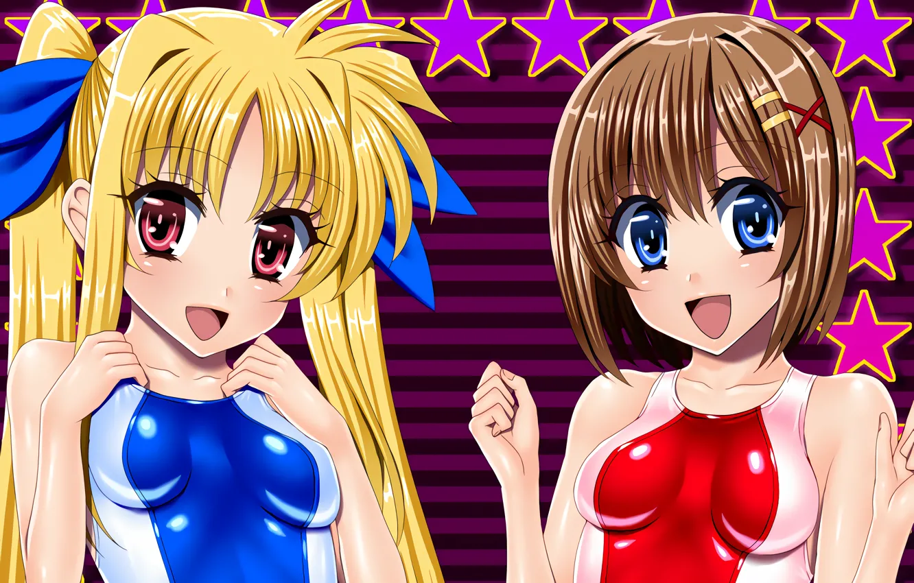 Photo wallpaper sexy, long hair, girls, brown hair, boobs, anime, blue eyes, beautiful