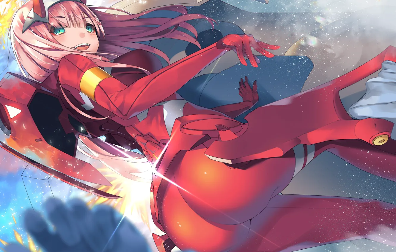 Photo wallpaper girl, smile, anime, hands, art, 002, Darling In The Frankxx, Cute in France