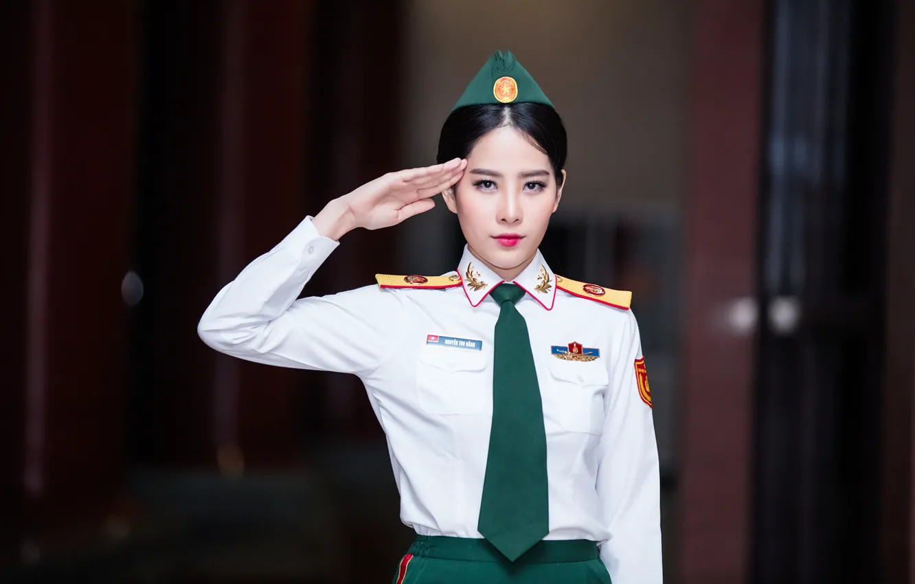 Photo wallpaper Asian, military uniform, girl, Vietnamese