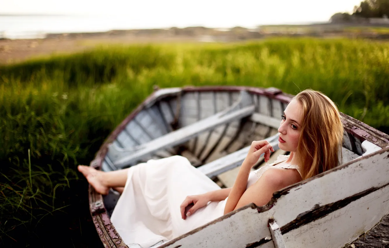Photo wallpaper girl, mood, boat