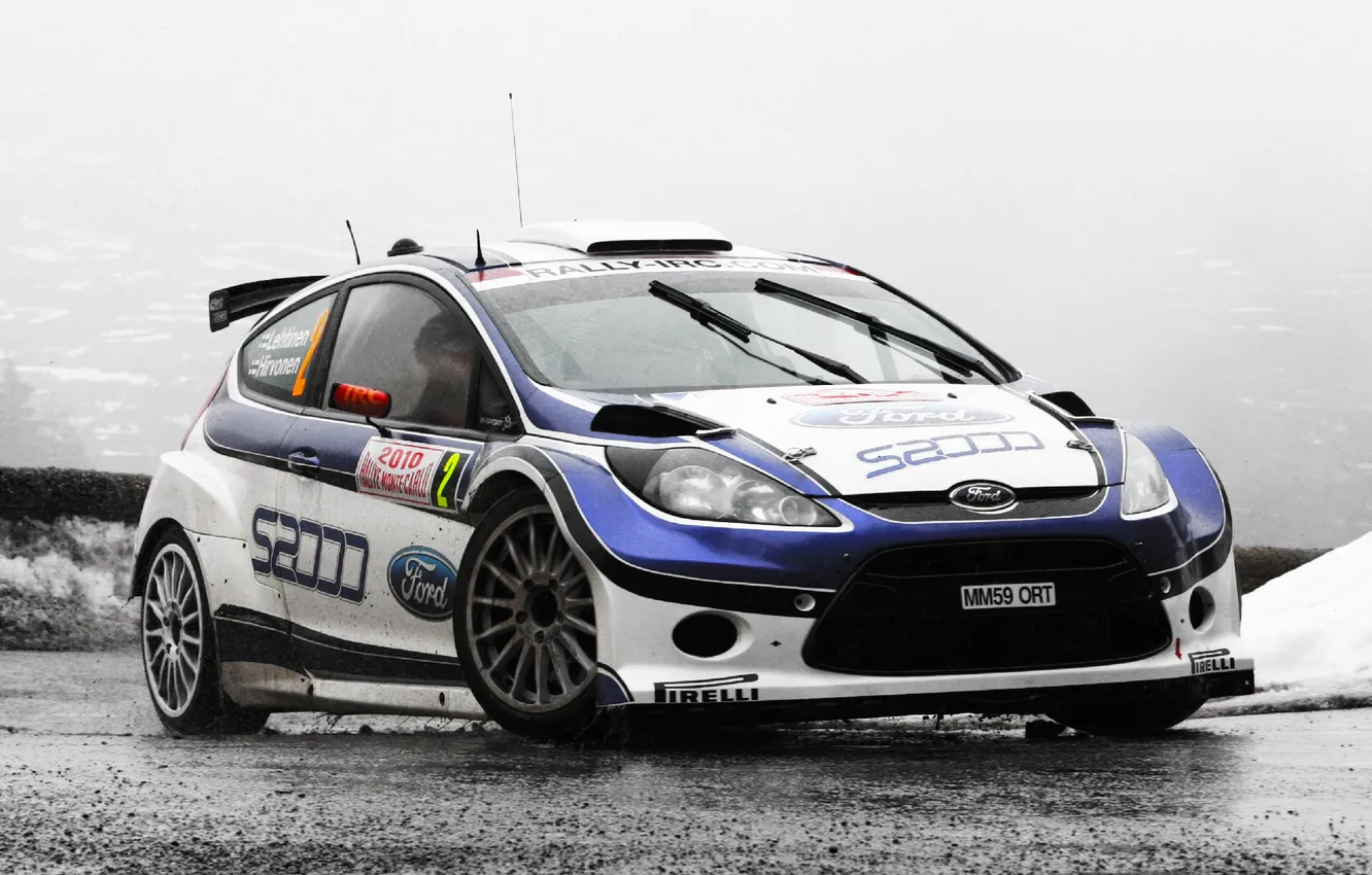 Photo wallpaper winter, auto, snow, overcast, race, sport, Ford, turn