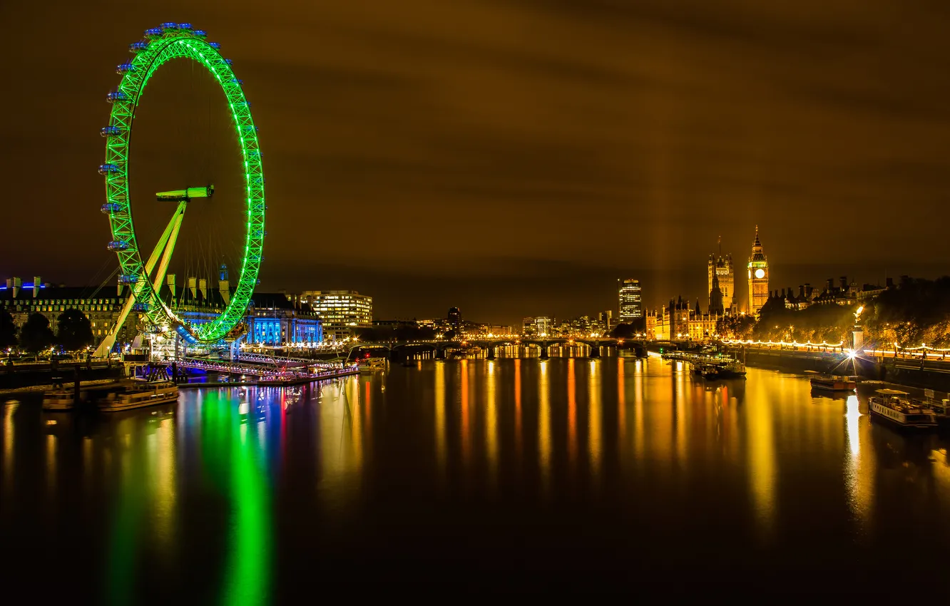Photo wallpaper the sky, night, lights, river, England, London, tower, home