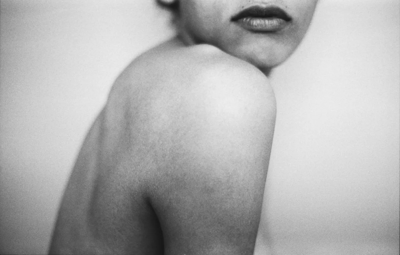 Photo wallpaper girl, photo, woman, body, lips, black and white, black and white photo