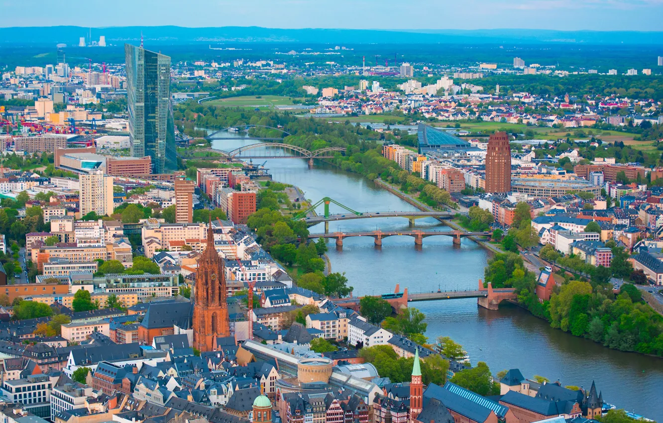 Photo wallpaper bridge, river, building, home, Germany, panorama, Germany, Frankfurt am main