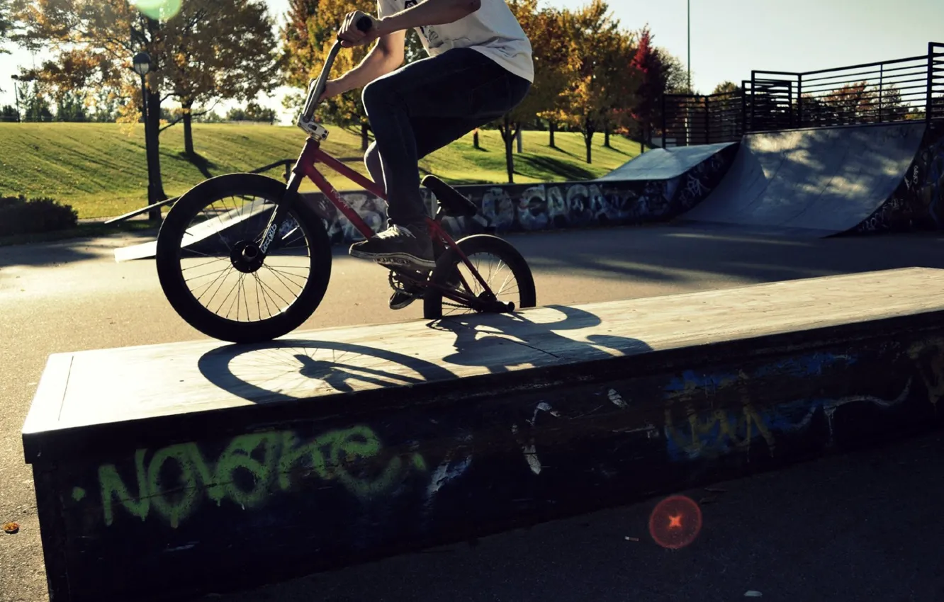 Photo wallpaper bike, sport, guy, bmx, the trick, skate Park