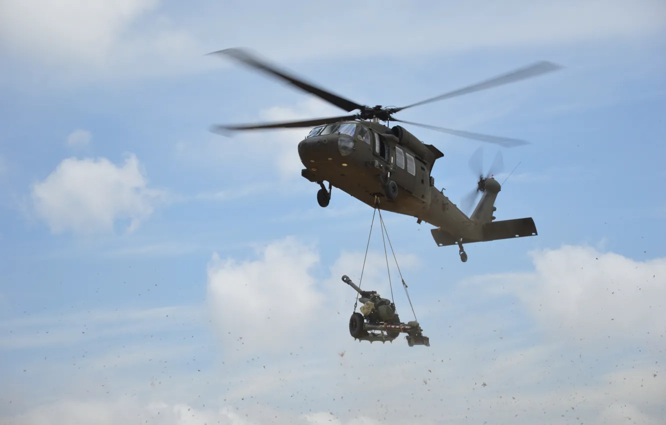 Photo wallpaper the sky, gun, helicopter, multipurpose, UH-60, Black Hawk, shipping, "Black hawk down"