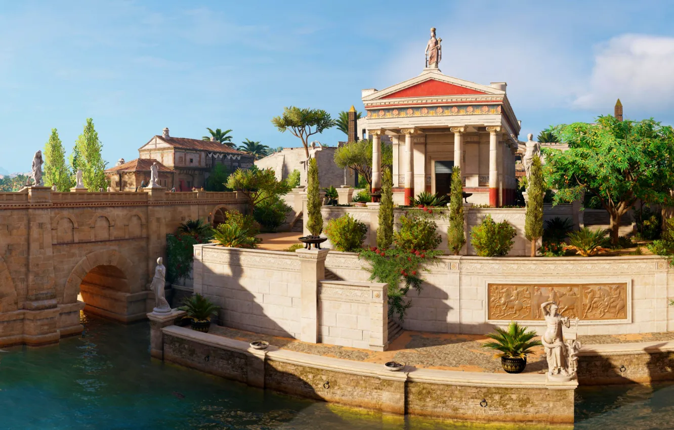 Photo wallpaper bridge, the city, river, Assassin's Creed Origins