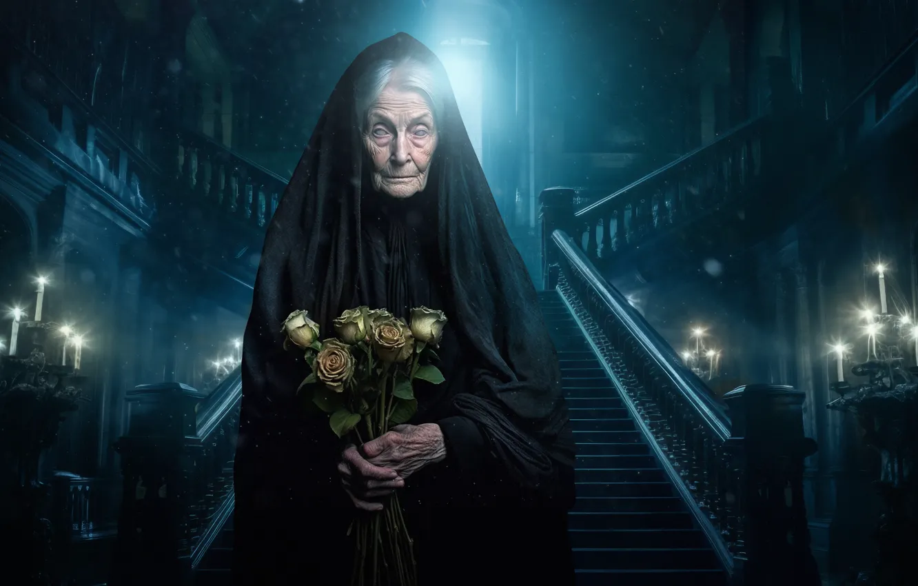 Photo wallpaper dark, old, scenery, creepy, person