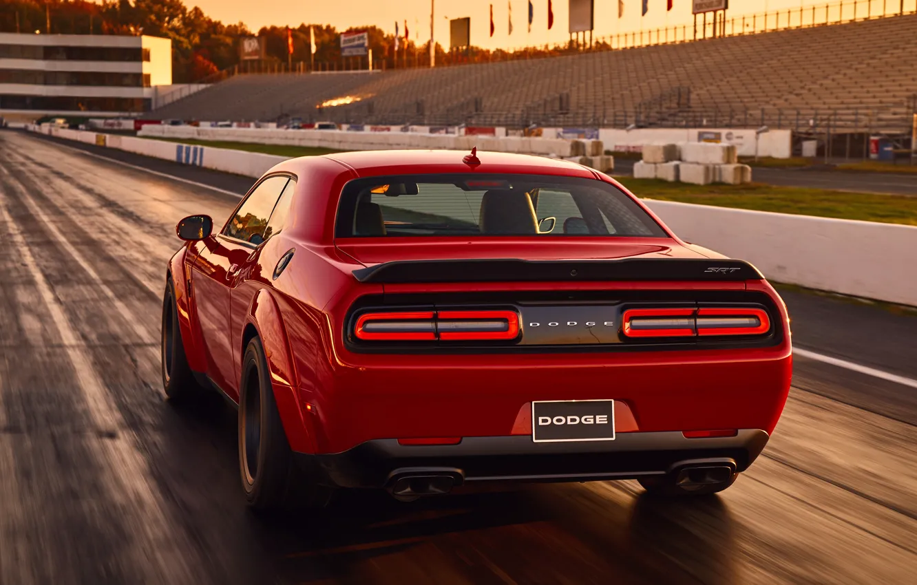 Photo wallpaper Dodge, red, Dodge Challenger SRT Demon, Challenger