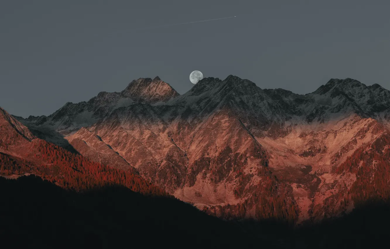 Photo wallpaper mountains, space, space, mountains, beautiful landscape, full moon, full moon, beautiful landscape
