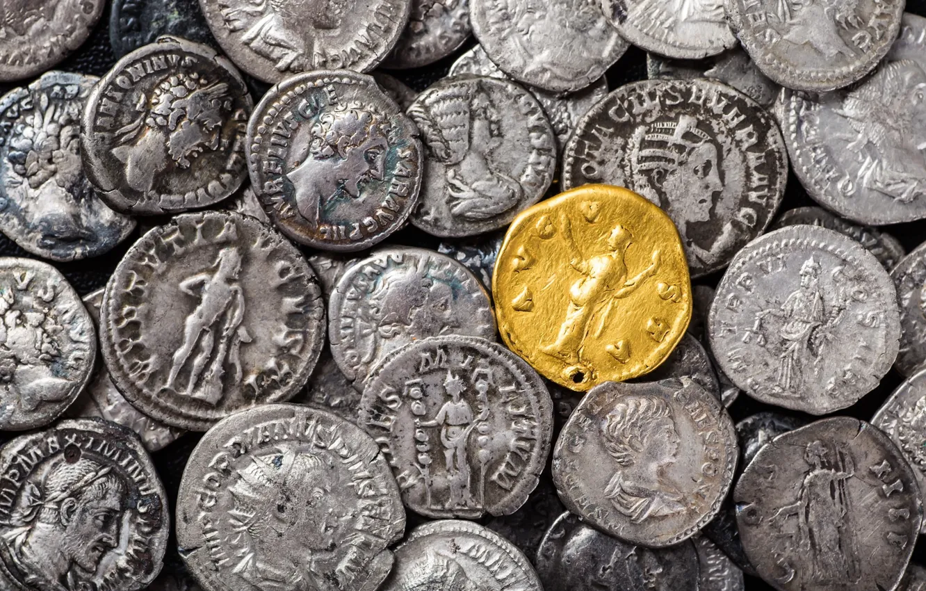 Photo wallpaper metal, money, old coins