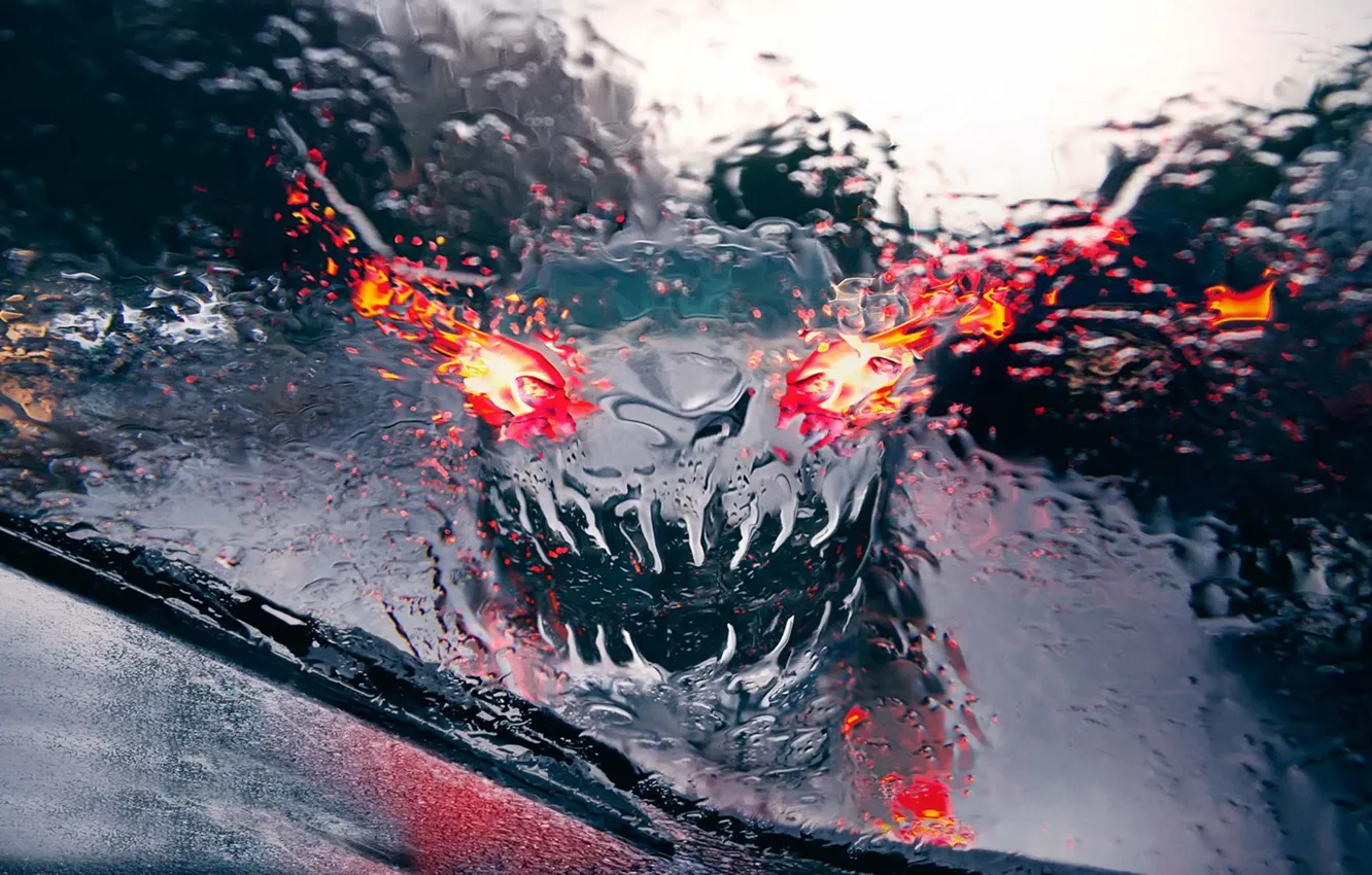 Photo wallpaper drops, rain, Audi, monster