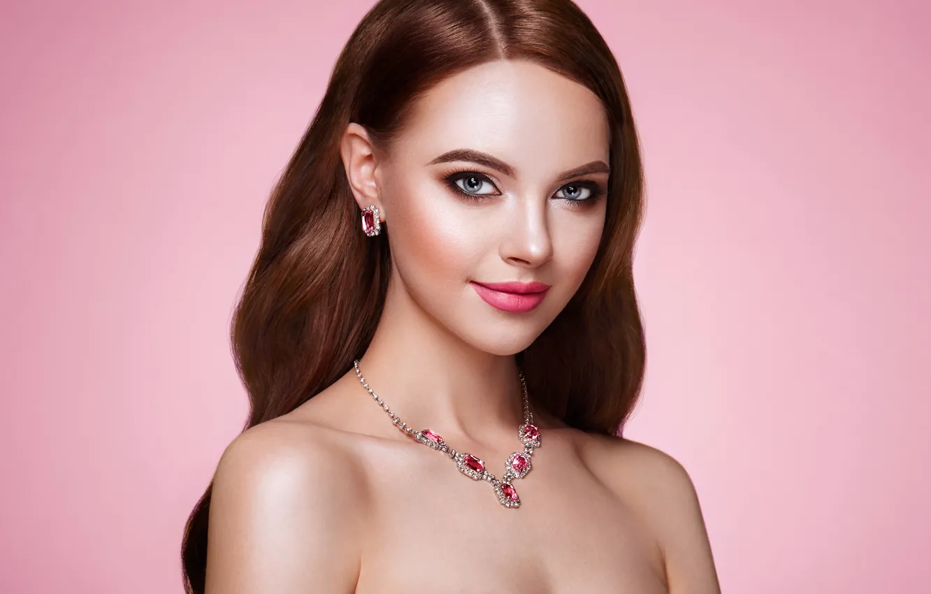 Photo wallpaper look, decoration, background, portrait, earrings, necklace, makeup, hairstyle