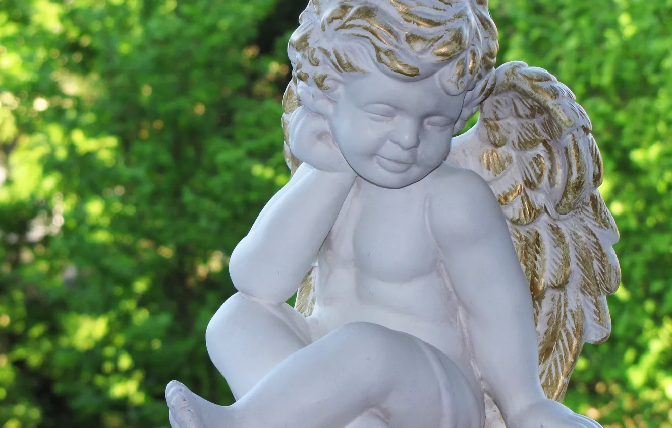 Photo wallpaper wings, angel, figurine, sculpture, figures, thoughtful look