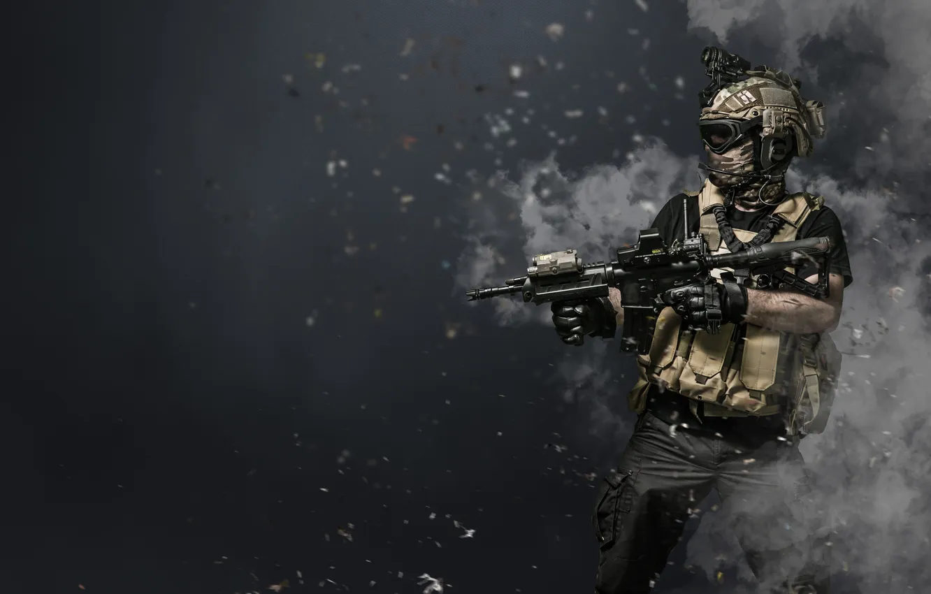 Photo wallpaper soldiers, weapons, ammunition
