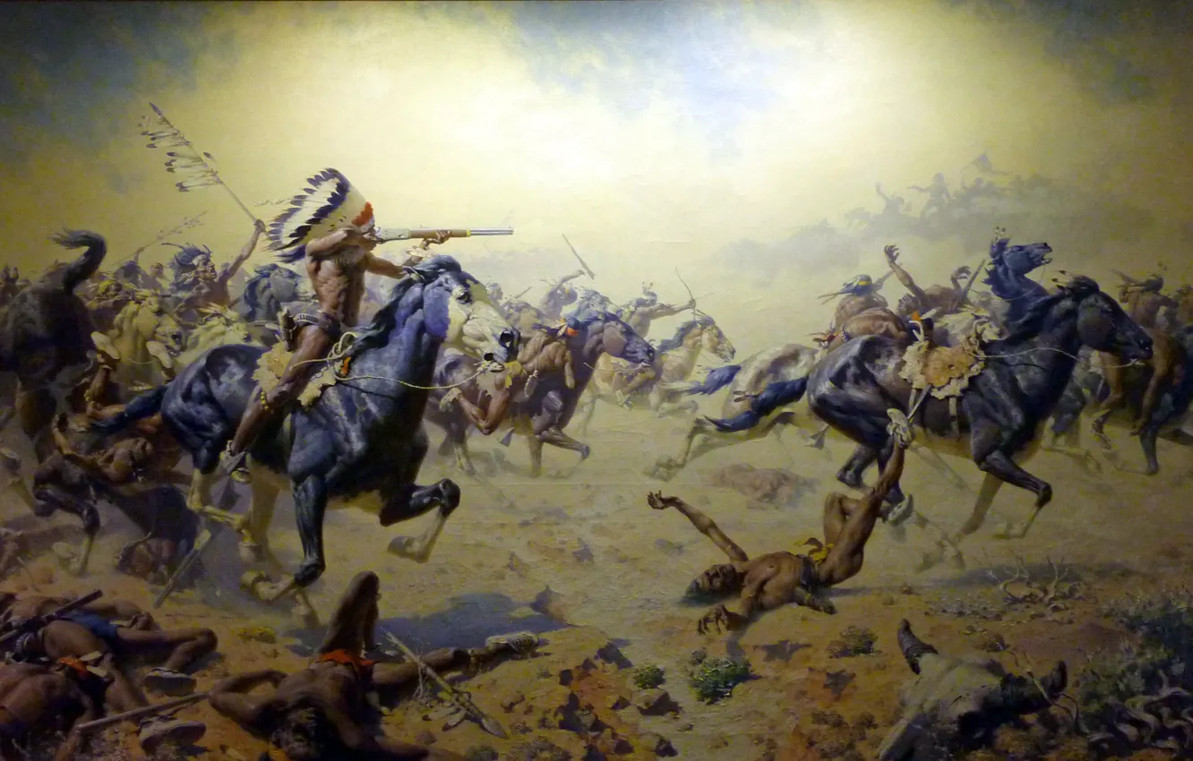 Photo wallpaper picture, painting, painting, Frederic Remington, Custer's Last Stand at Woolaroc