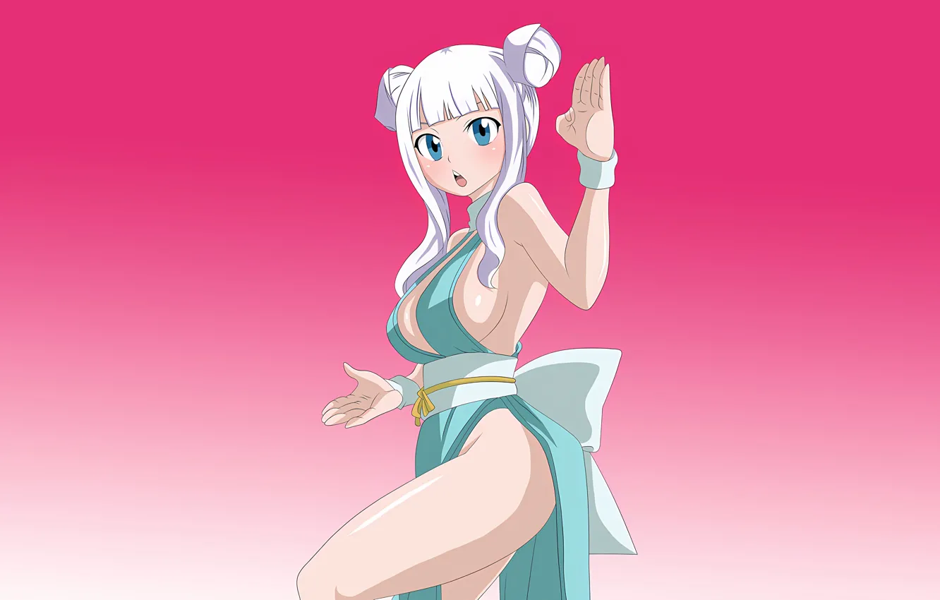 Photo wallpaper girl, sexy, cleavage, long hair, dress, boobs, anime, blue eyes