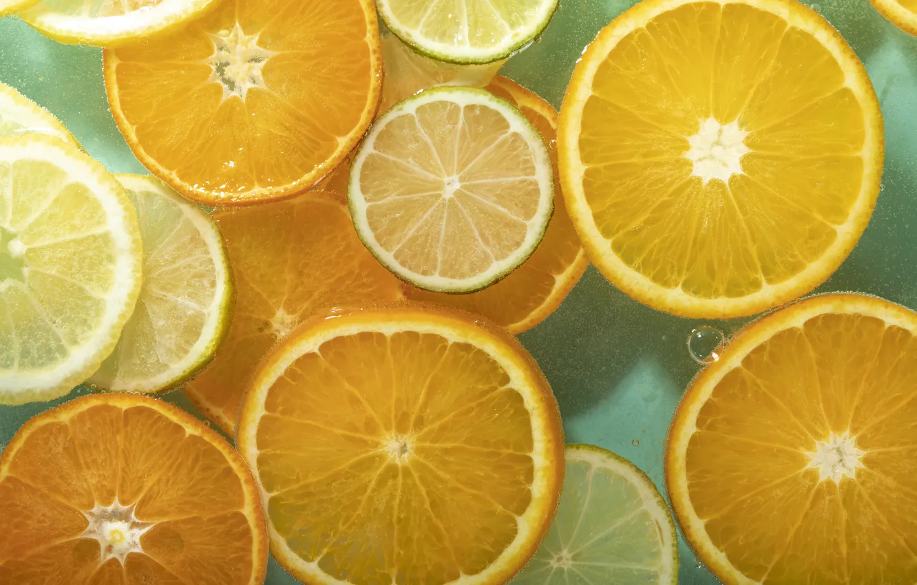 Photo wallpaper lemon, orange, citrus, slices
