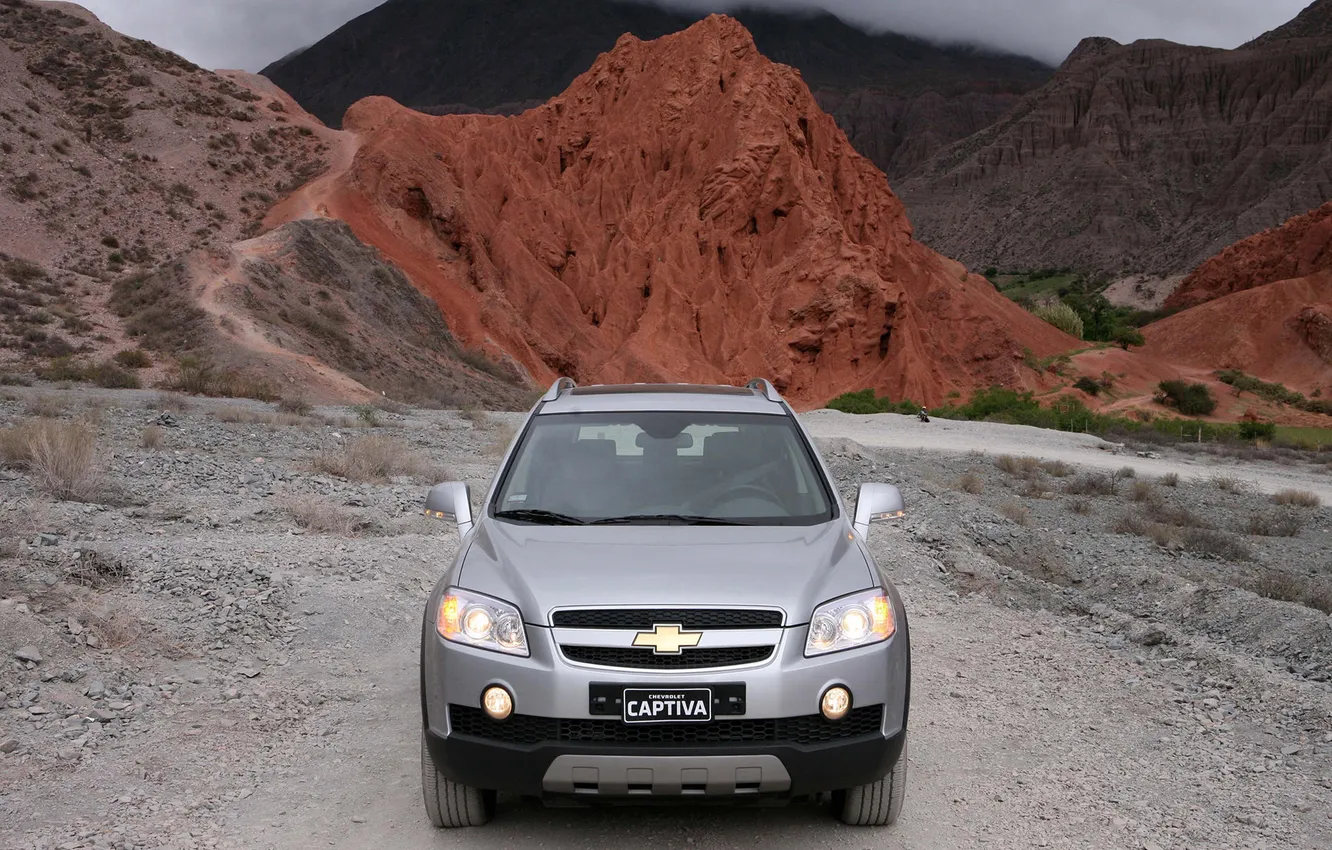 Photo wallpaper mountains, background, Chevrolet, silver, Captiva