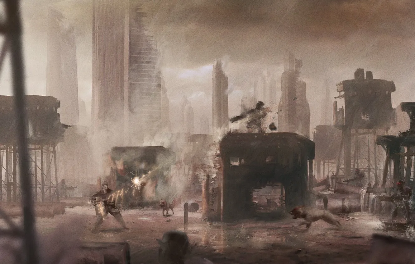 Photo wallpaper dog, shooting, devastation, dendy, enemies, Contra