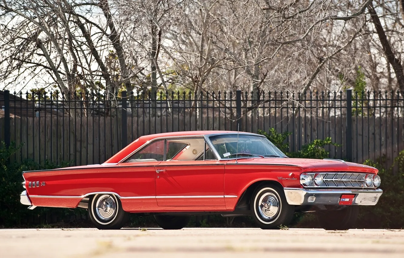Photo wallpaper red, classic, the front, beautiful car, Hardtop, 1963, Marauder, Mercury