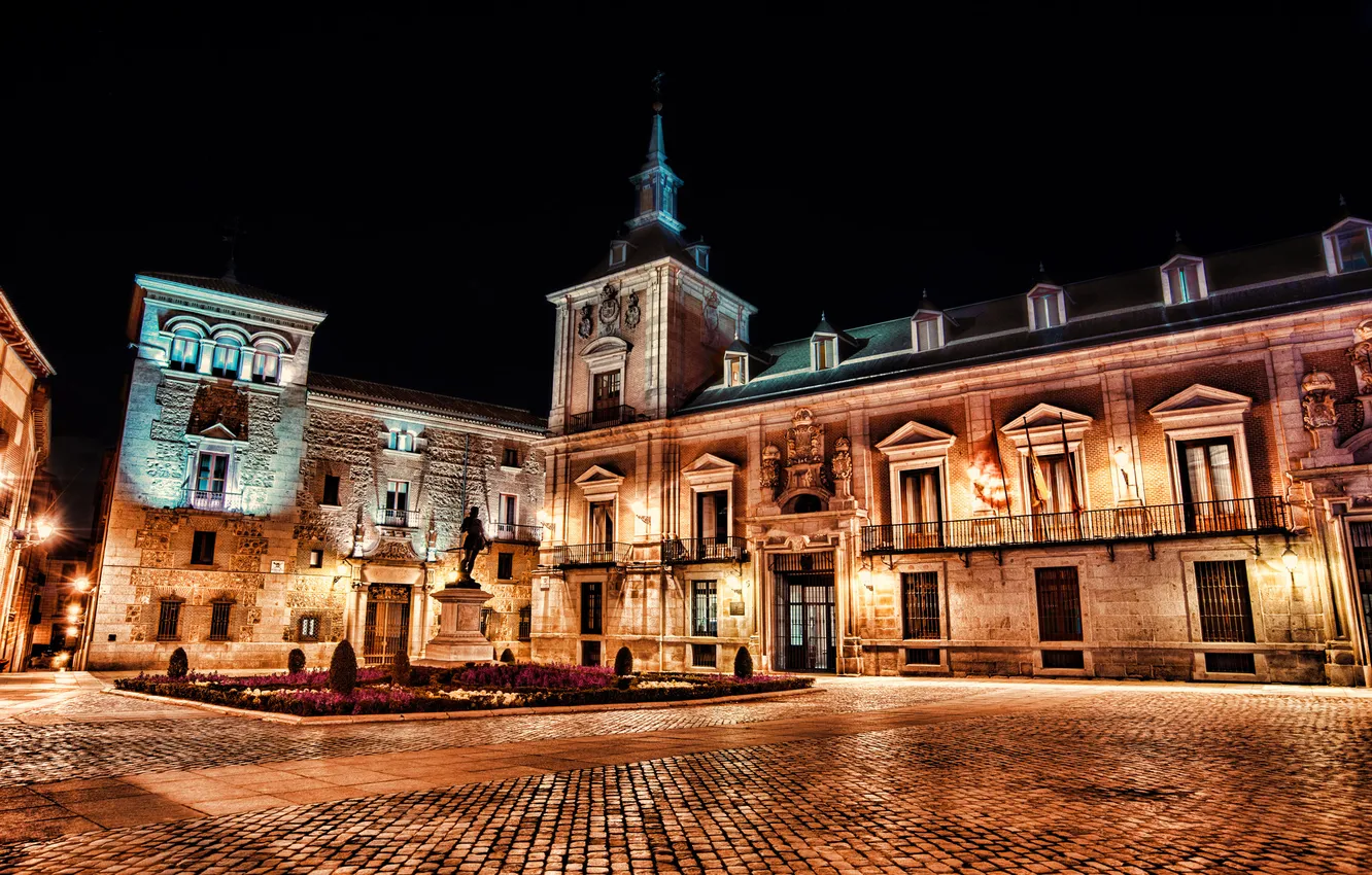 Photo wallpaper light, night, constructions, Plaza de la Villa, madrid