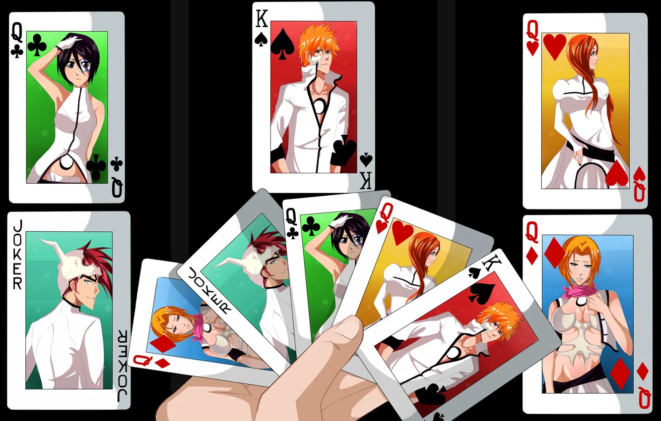 Photo wallpaper game, Bleach, anime, Kurosaki Ichigo, Joker, Matsumoto, queen, asian