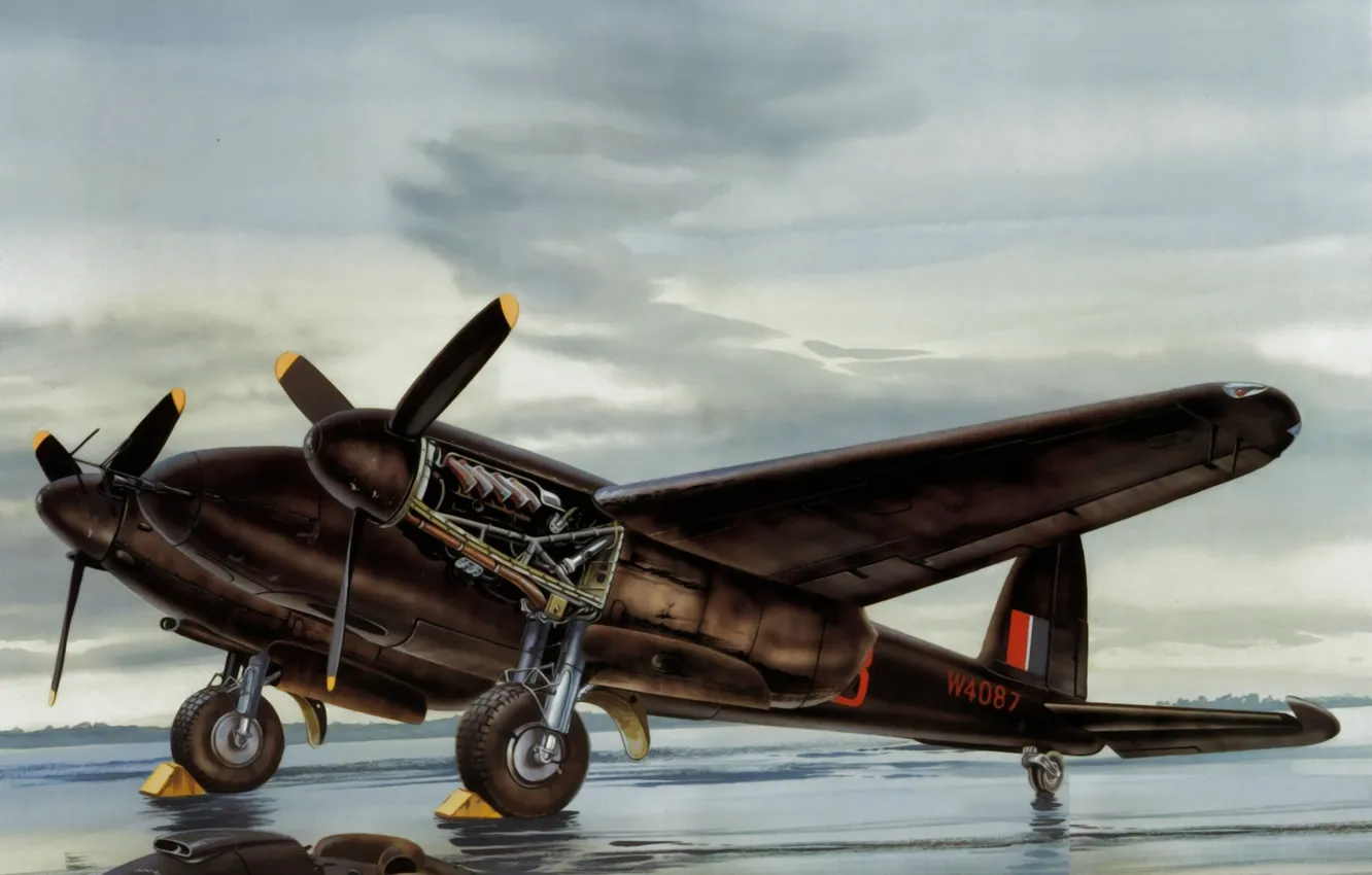 Photo wallpaper war, art, painting, aviation, ww2, De Havilland Mosquito